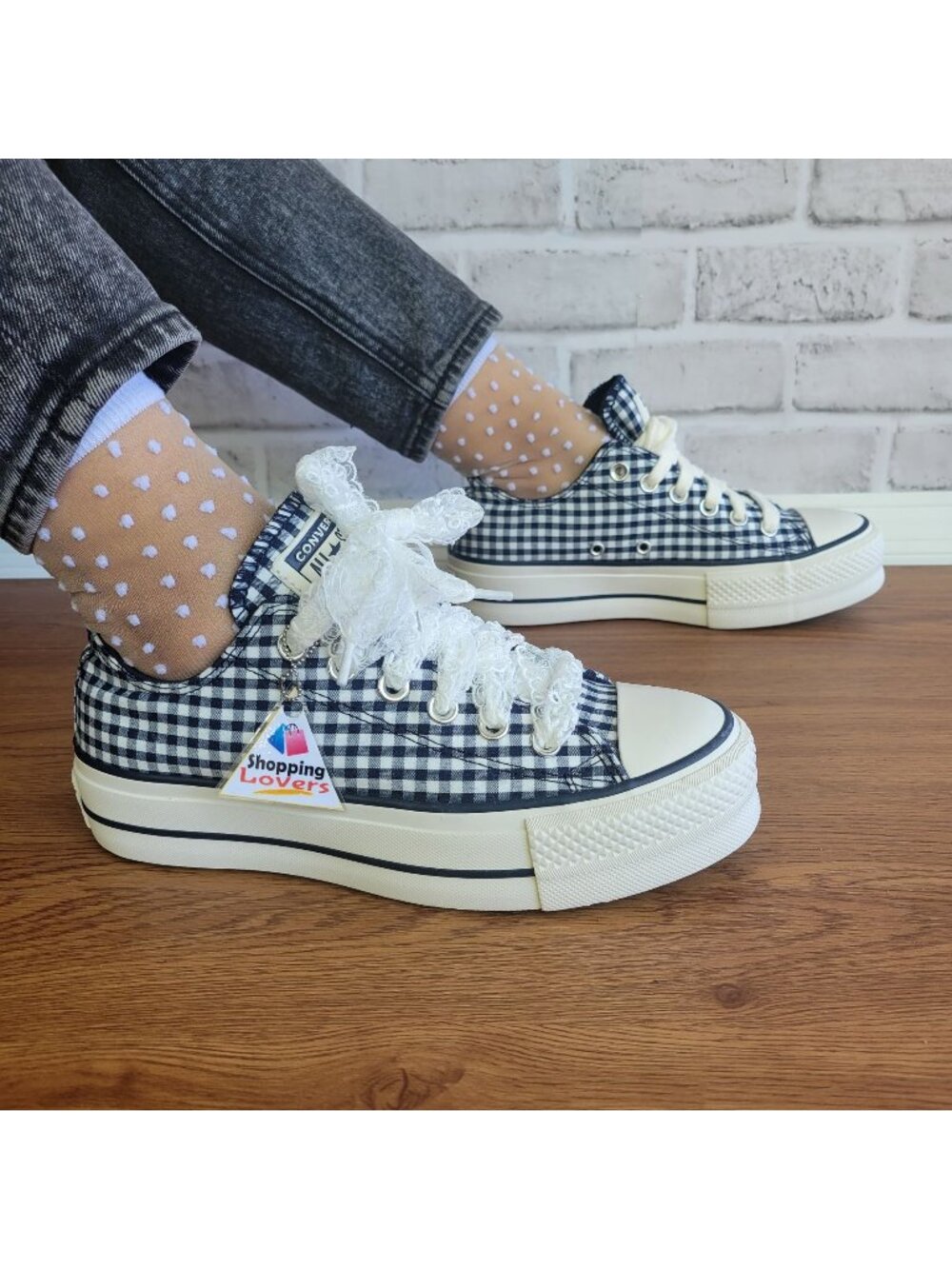 ⭐Chuck Taylor All Star Lift Gingham Sz 8 Womens Shoes Navy White Sneaker A13664C
